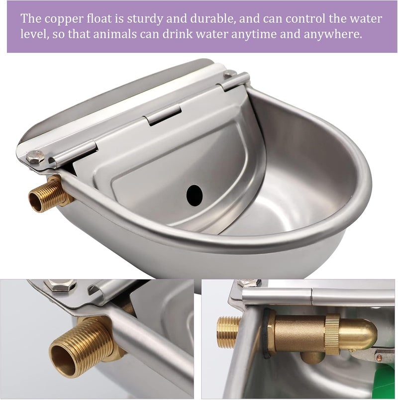 NOMAL Automatic Waterer Bowl with Brass Float Valve and Drain Plug Stainless Steel Livestock Water Trough Bowl for Dog Cattle Pig Goat Sheep - Image 2